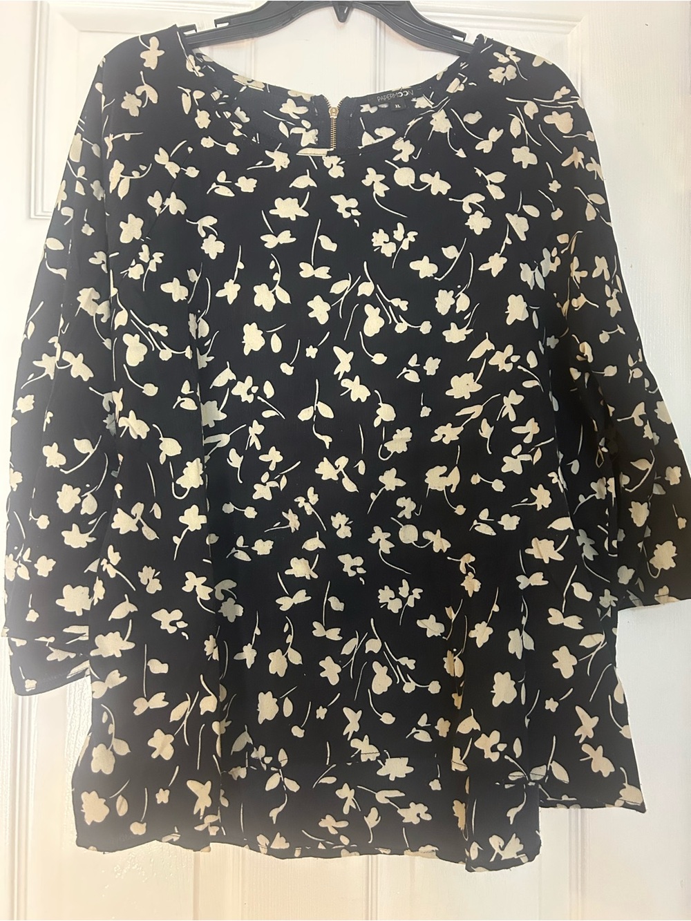 Papermoon Black Blouse with Cream Floral Print